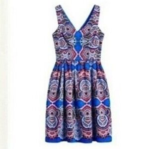MAGGY LONDON Bold Blue Print Sleeveless Patrisha V-Neck Dress Size 2‎